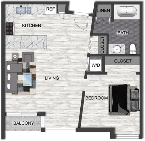 Floor plan for 1 bed, 1 bath, 546 sqft